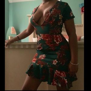 Satin Emerald Floral Dress